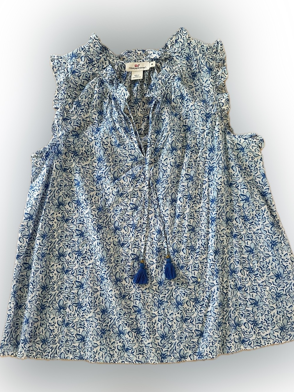 VINEYARD VINES Floral Ruffle-trim w/Tassel Tank Top; EUC, Sz. M
